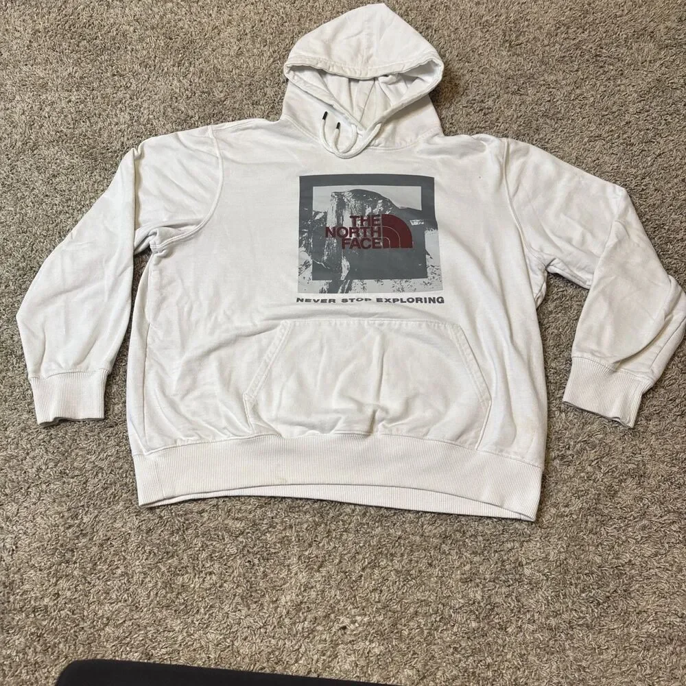 THE NORTH FACE Mens White Never Stop Exploring Pullover Hoodie XL Outdoor Casual
